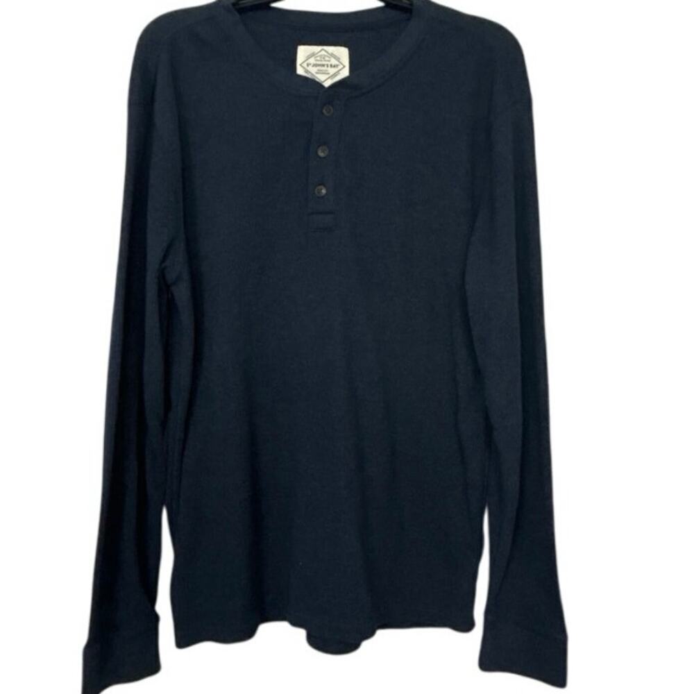 St. John’s Bay Men’s Navy Blue Thermal Waffle Knit Henley Long Sleeve  Shirt L